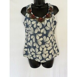 Boden Cotton Beaded Blue White Sleeveless Top Shirt Heart Women's Size US 4